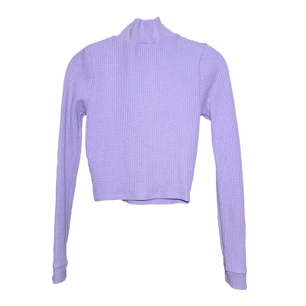 Aerie Lavender Waffle Knit Cropped Mock Neck Long Sleeve Y2K Soft Girl Top Small